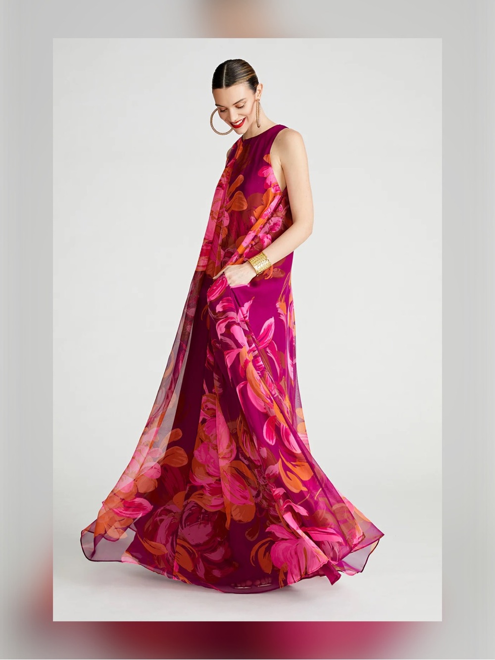 HALSTON Moira Gown In Printed Chiffon - Picture 6 of 8